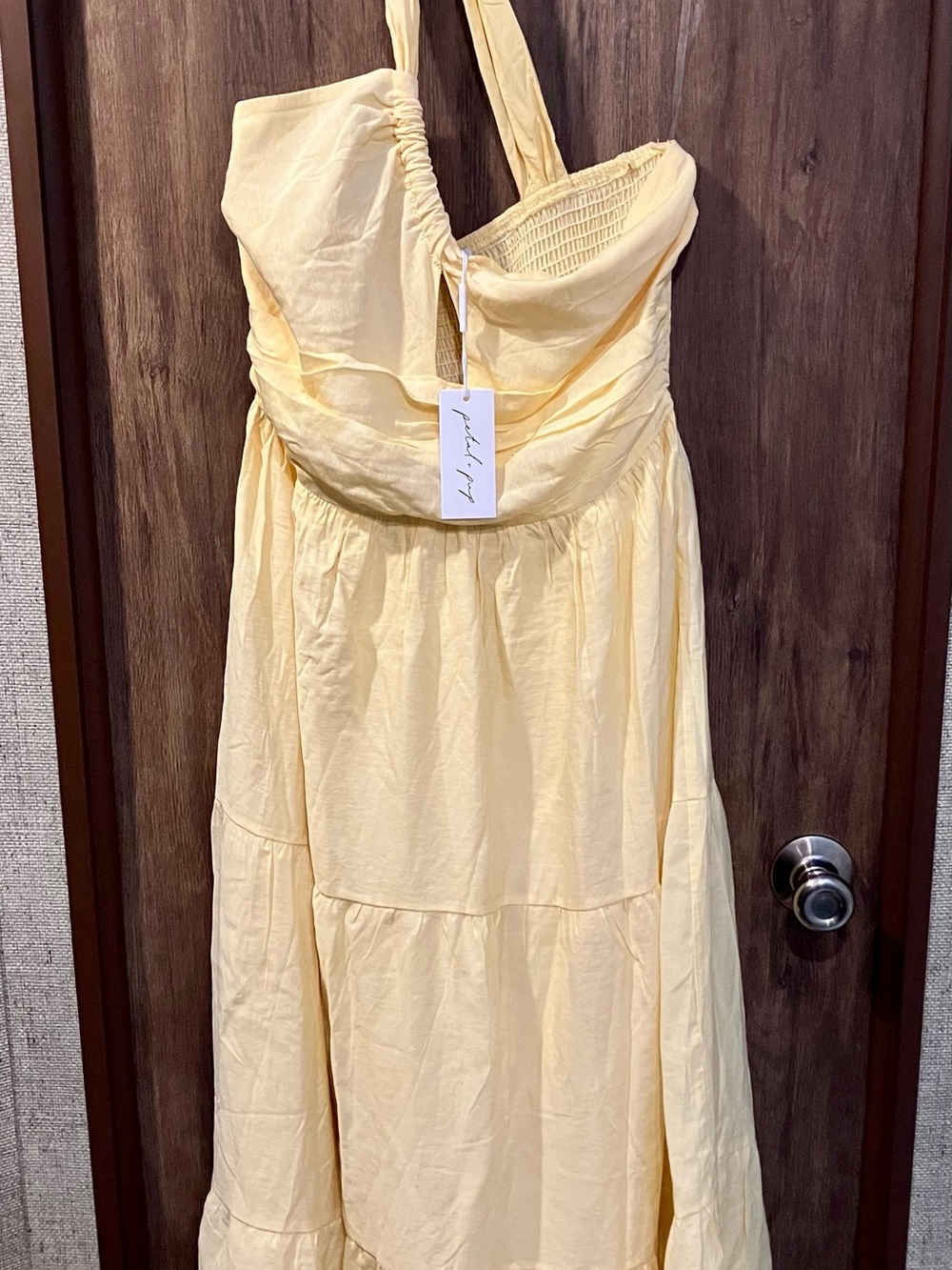NWT Petal & Pup Pale Yellow One-Shoulder Maxi Dress - Picture 2 of 5